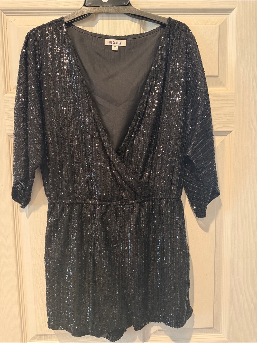 BB Dakota Black Sequin Wrap Short Dress